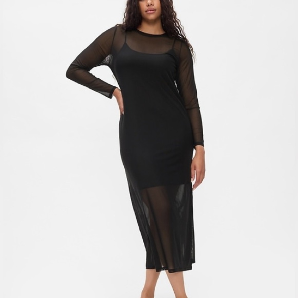GAP Mesh Sheer Black Midi Dress